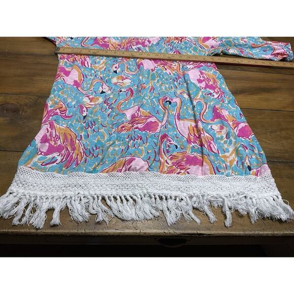 Lilly Pulitzer Alia Flamingo Size Medium Fringe Shift Dress Cover Up - Picture 10 of 14